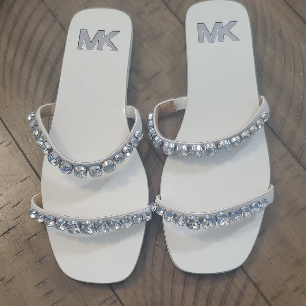 Michael Kors Cream Sandals with Silver Details